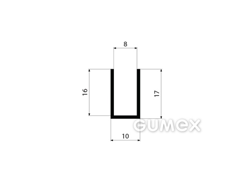 Pryžový profil tvaru "U", 17x10/8mm, 70°ShA, EPDM, -40°C/+100°C, černý